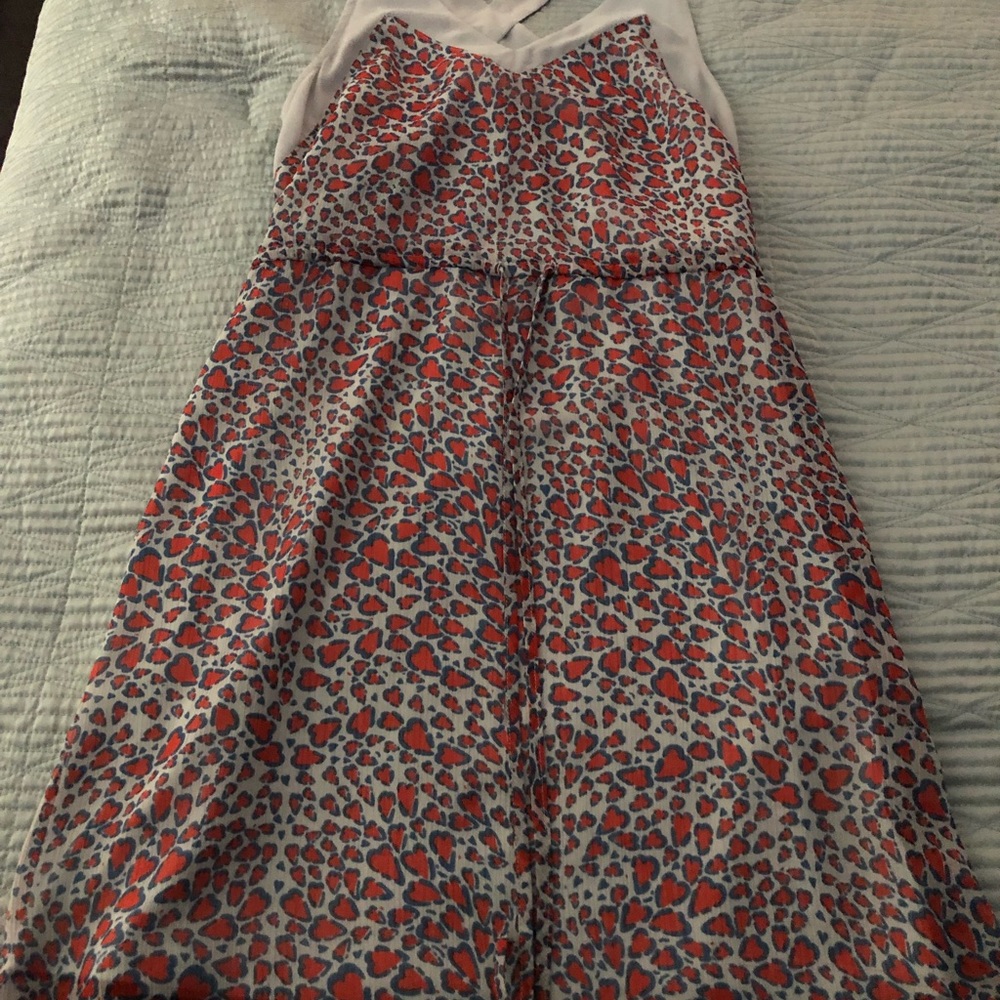 Cross back chiffon red heart leopard print dress